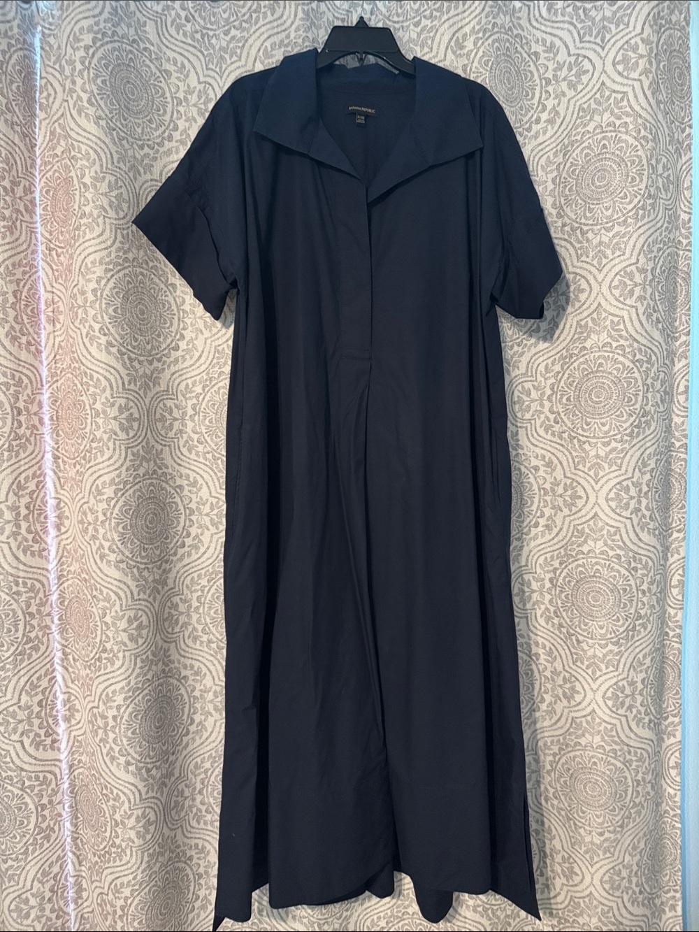 Banana Republic Navy Short-Sleeve Collared Maxi Dress